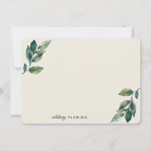 Personlig Grey Watercolor Sage Grönt Löv Anteckningskort