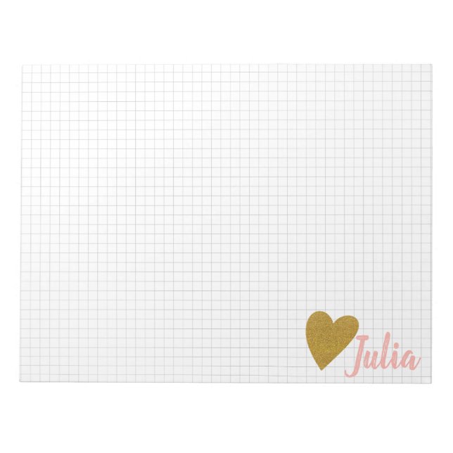 Personlig Grid Graph Papper Guld Heart Anteckningsblock (Framsida)