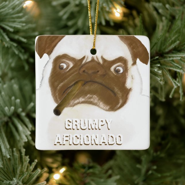 Personlig Grinig AFICIONADO Puggy Cigar Julgransprydnad Keramik (Träd)