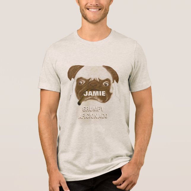 Personlig Grinig AFICIONADO Puggy Cigar T-shirt I Triblend-tyg (Framsida)