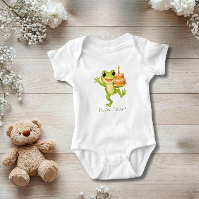 Personlig groda 1-årspresent för bebis t shirt (Frog 1st Birthday Baby Body Suit. Personalized.)