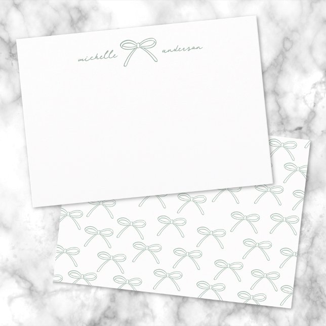 Personlig grön båge namn anteckningskort (Personalized Green Bow Name Note Card)