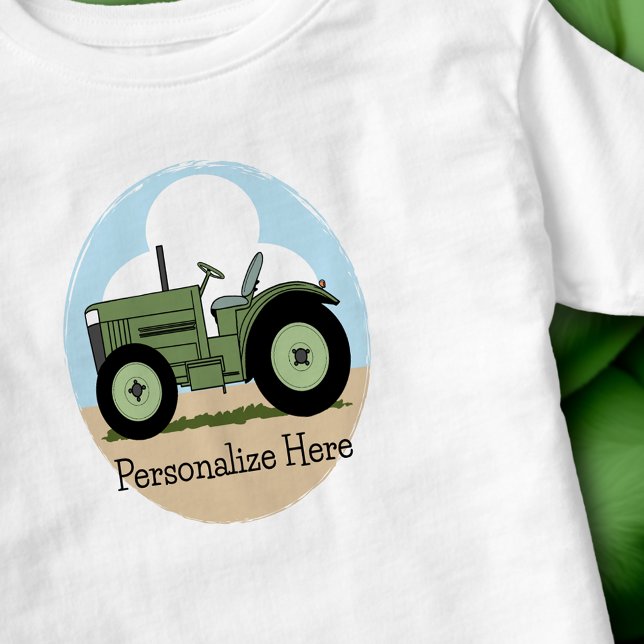 Personlig Grön Barn Traktor Gård T Shirt (Personalized Kids Green Farm Tractor Toddler T-shirt)