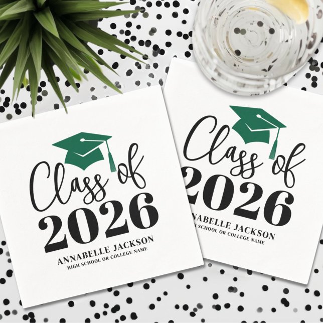 Personlig Grön Examen Pappersservett (Personalized Green Graduation Napkins)