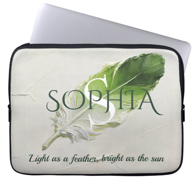 Personlig grön fjädermonogram i salvia laptop fodral (Framsidan)