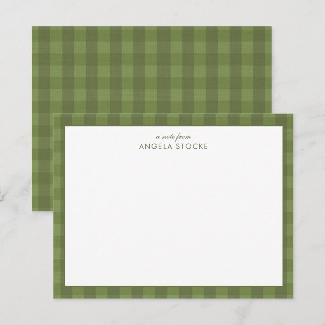 Personlig grön Gingham Anteckningskort (Fram/baksida)