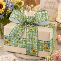 Personlig grön gingham blommig födelsedag