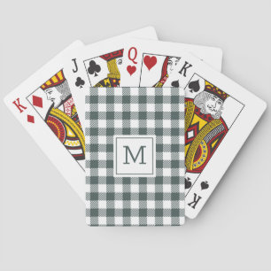 Personlig grön gingham karor monogram casinokort