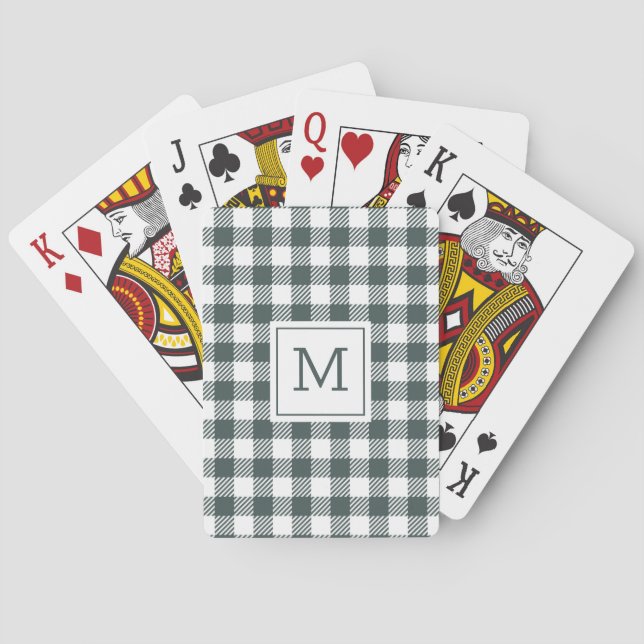 Personlig grön gingham karor monogram casinokort (Baksidan)
