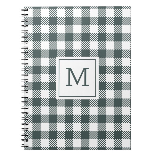 Personlig grön gingham karorock monogram anteckningsbok (Framsidan)