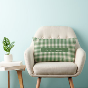 Personlig grön gingham kartrull namnjul lumbarkudde