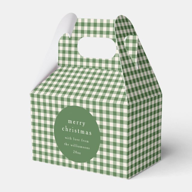 Personlig grön gingham kartrull namnjul presentaskar (Framsidan Sidan)