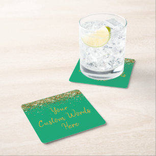 Personlig Grön Guld Födelsedagsfest Jubileum Underlägg Papper Kvadrat