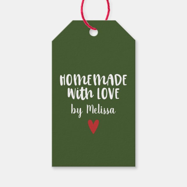 Personlig grön Hemmagjord med kärlek Hjärtapresent Presentetikett (Framsidan)