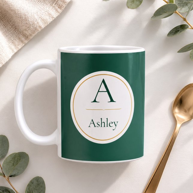 Personlig Grön Monogramnamn Elegant  Kaffemugg (Skapare uppladdad)