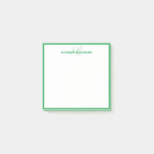 Personlig Grön Monogramnamn Minimalistisk Trendig Post-it Block