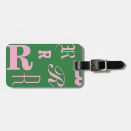 Personlig grön, monogramtypografi initialer bagagebricka