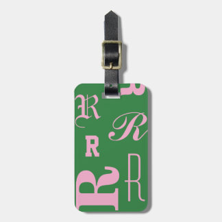 Personlig grön, monogramtypografi initialer bagagebricka