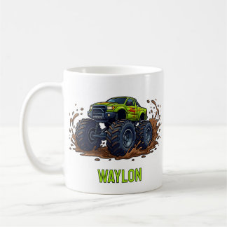 Personlig Grön Monster Truck för Barn Med Namn Kaffemugg