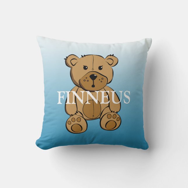 Personlig grön och blå randig teddybjörn kudde (Framsida)