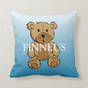 Personlig grön och blå randig teddybjörn kudde