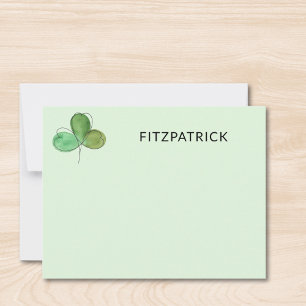 Personlig grön shamrock irländskt familjenamn anteckningskort