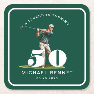Personlig Grön Sport Golf 50-årsdag Underlägg Papper Kvadrat