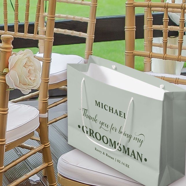 Personlig Grön Tack till Bröllopsgäst (Sage Green Wedding Thank You Gift Bag for Groomsman)