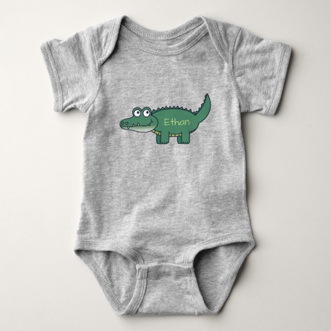Personlig Grön Tecknad Alligator T Shirt (Framsida)