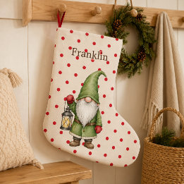 Personlig grön tomte nordisk julstrumpa
