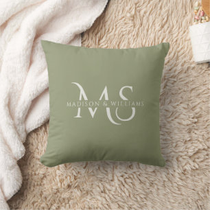 Personlig grön vit monogram initial & namn kudde
