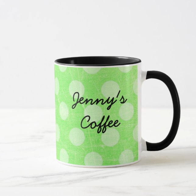 Personlig Grön Vit Prickig Kaffe Mugg (Höger)