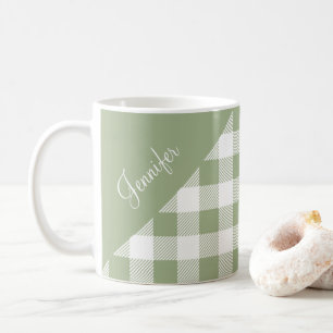 Personlig grönrutig gingham kaffemugg