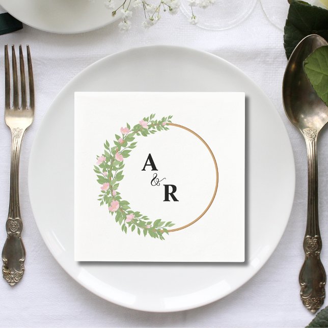 Personlig Grönska Blommig Cirkel Bröllopspapper Pappersservett (Personalized greenery floral circle wedding paper napkins add elegant charm to receptions.)