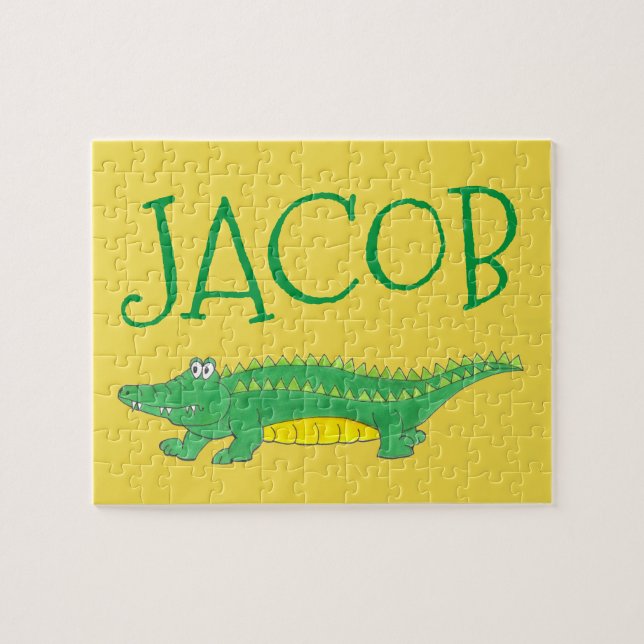Personlig Grönt Alligator Crokodile Child's Pussel (Horisontell)