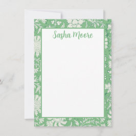 Personlig Grönt Blommigt Block Print Stationery Tack Kort