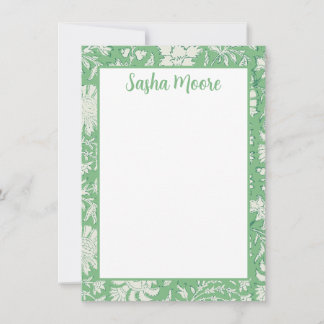 Personlig Grönt Blommigt Block Print Stationery Tack Kort