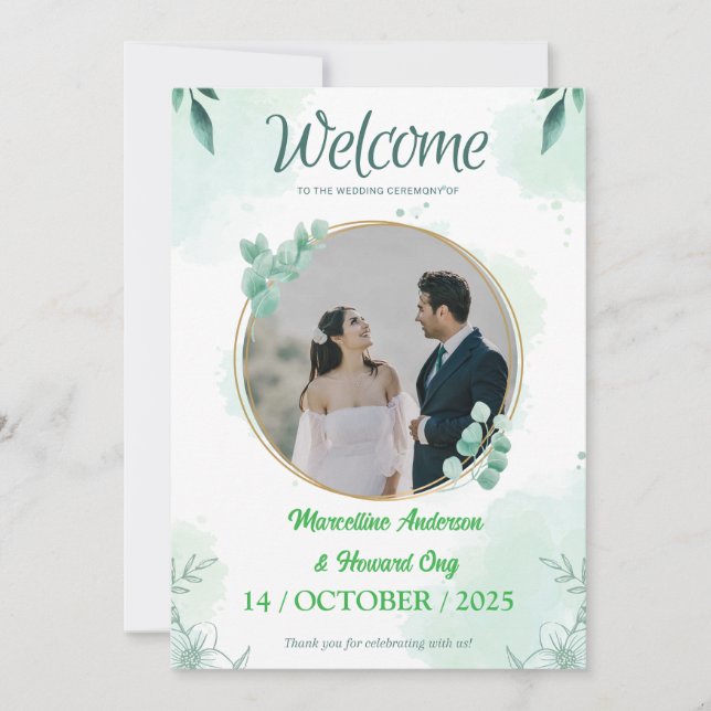 Personlig Grönt blommigt eucalyptus bröllop Inbjudningar (Framsida)