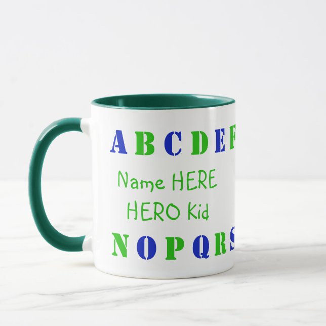 Personlig Grönt, Blue English Alphabet Brev Mugg (Vänster)