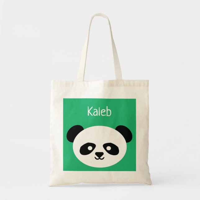 Personlig Grönt Cute Panda Bear Animal Kawaii Tygkasse (Framsidan)