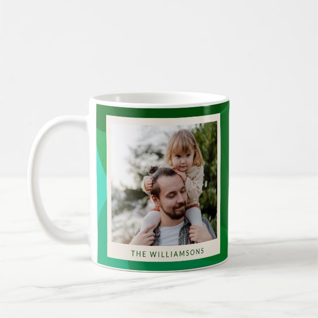 Personlig Grönt Family Photo Modern jul Kaffemugg (Vänster)