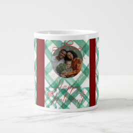 Personlig grönt gingham christmas jumbo mugg