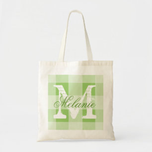 Personlig grönt gingham monogram tock väska