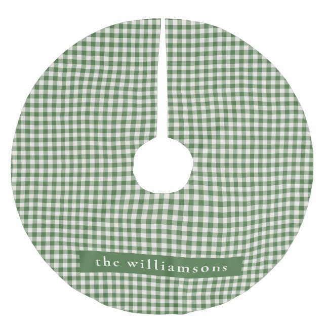 Personlig Grönt Gingham Play Namn jul Julgransmatta Borstad Polyester (Framsidan)