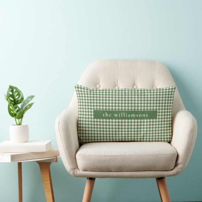 Personlig Grönt Gingham Play Namn jul Lumbarkudde (Stol)