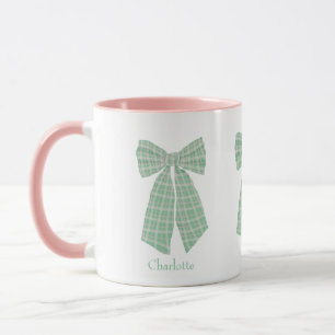 Personlig Grönt Gingham Romantic Coquette Bow Mugg