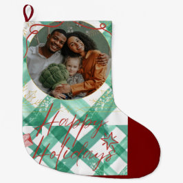 Personlig grönt gingham stor julstrumpa