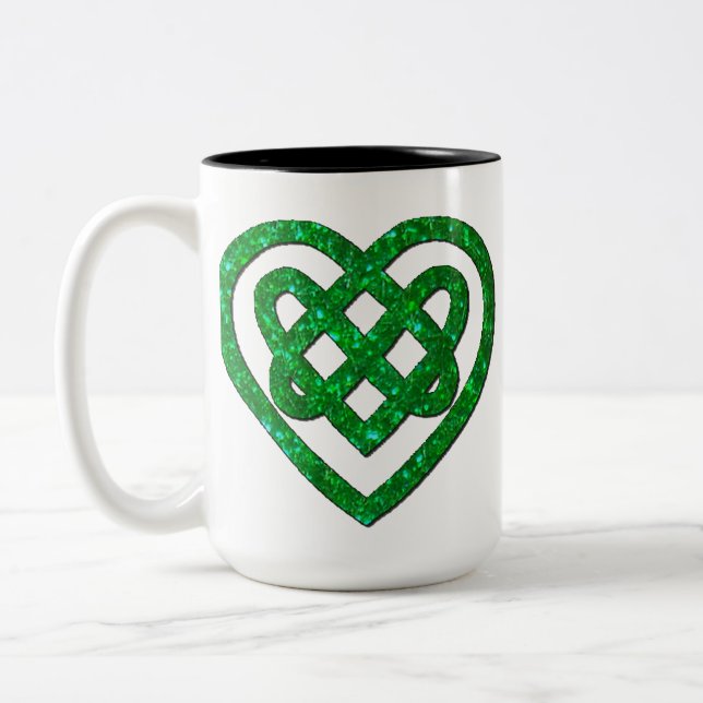 Personlig Grönt Glitter Celtic Heart Knot Mugg (Vänster)