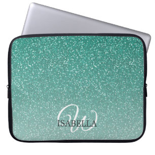 Personlig Grönt Glitter Ombre Namn Monogram Laptop Fodral