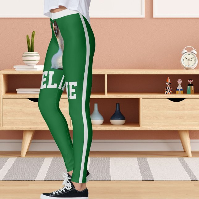 Personlig Grönt Grått Cute Siamese Cat Pet Photo Leggings (Skapare uppladdad)